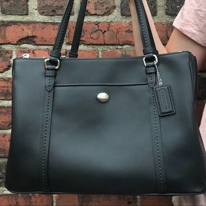 Coach black leather tote bag
